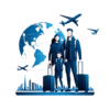 Kanada’ya yeni taşınan göçmen bir aile valizleriyle havaalanında. Ege Insurance hayat sigortası çözümleri.